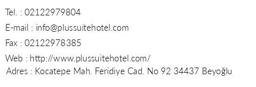 Plus Suite Hotel telefon numaralar, faks, e-mail, posta adresi ve iletiim bilgileri